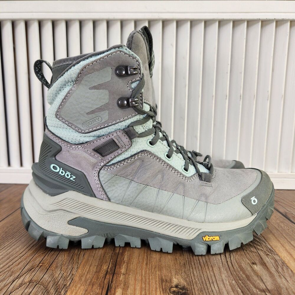 Oboz Bangtail Mid Insulated B-DRY Winter Boots Womens Size 7 Gray Nubuck Vibram